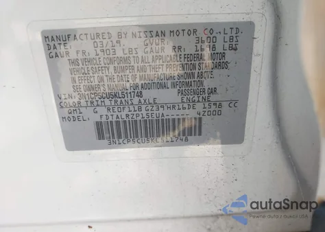 2019 Nissan Kicks S z USA, uszkodzony, nr VIN 3N1CP5CU5KL511748